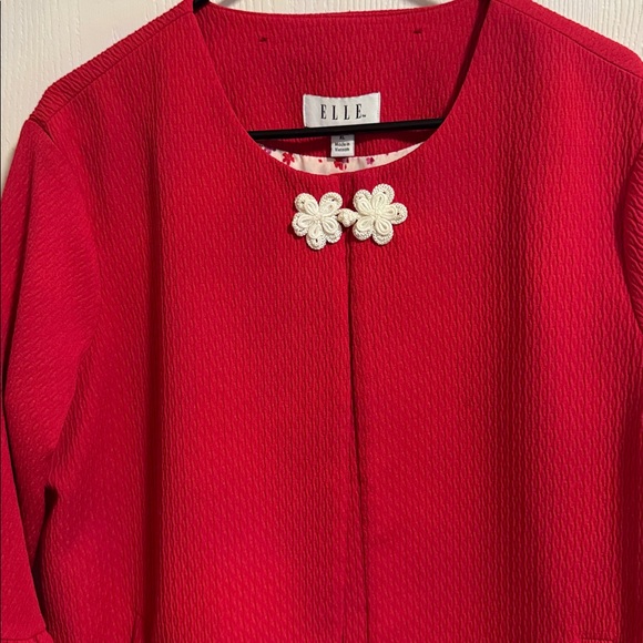 ELLE Textured Bell Sleeve Jacket Floral Appliqué Button Women’s XL Collarless - Picture 2 of 16